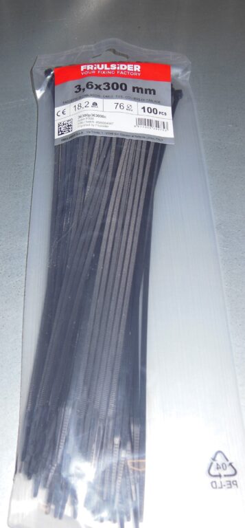 Páska stahovací FRIULSIDER 3,6 x 300 černá  100ks                          